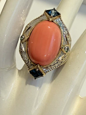 Anillo Gems en Vogue Michael Valitutti Coral Zafiro Plata de Ley y 24K G 7.75 Foto 1 de 4