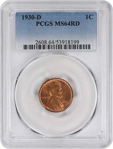 1930-D Lincoln Cent MS64RD PCGS - Picture 1 of 2