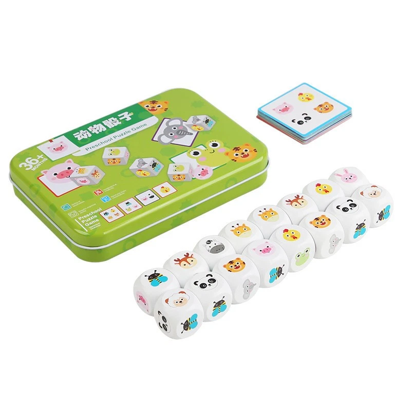 Puzzle Dadi Animali in Legno per Bambini Educazione E Focus Training Interattivo - Immagine 1 di 1