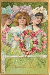 Geprägte Dekoration Tag Postkarte kleine Mädchen mit Kranz Nash Serie 3 - Bild 1 von 2