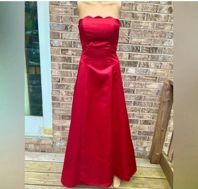 Vintage 90s Red Scalloped Strapless Goth Vamp Victorian Crinoline Ballgown Dress - Image 1 of 4