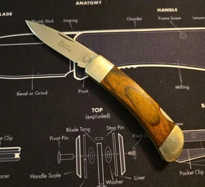 Camillus 887 Lockback Knife Stainless Blade Wood Grips New York USA - Picture 1 of 3
