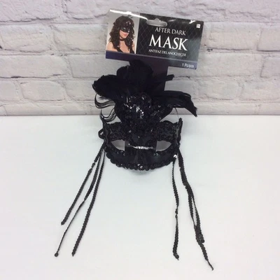 Masquerade Mardi Gras Costume Mask Black Sequins Dark Academia Cosplay Halloween - Image 1 of 4