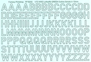 Fantasy Printshop Decals 1/72 GERMAN LUFTWAFFE 15mm OUTLINE SERIALS GREEN - Picture 1 of 1