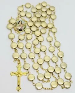 Rosenkranz goldfarben FLACH Perlen Kreis 24" INRI Kreuz † Rose Gebetsperlen - Bild 1 von 6