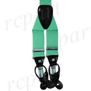New in box Men's Suspender braces Aqua Green elastic clips buttons casual