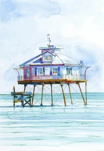 Faro Mobile Bay Middle Ground, Alabama. Tarjetas de notas de acuarela de Ken Matthew - Imagen 1 de 2