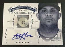 C.C. SABATHIA 2012 PANINI NATIONAL TREASURES SINATURE MATERIALS AUTO BUTTON /6