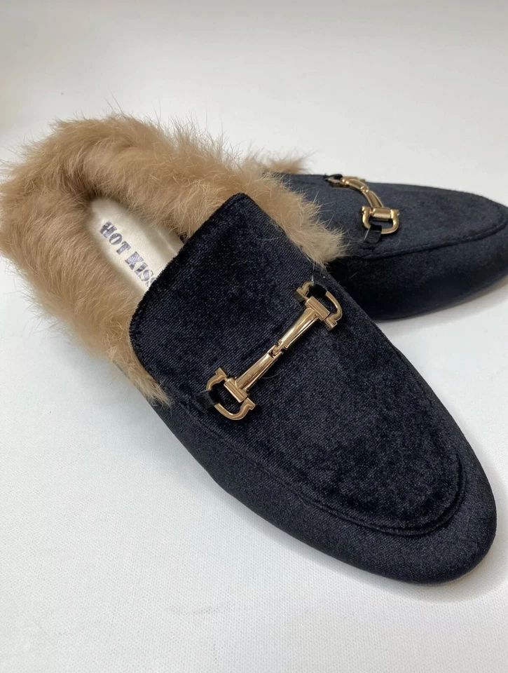 Mocasines planos de piel de terciopelo negro Hot Kiss NUEVOS talla 7,5 Foto 1 de 4