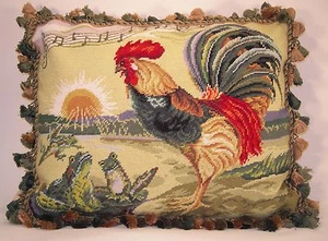Frog And Rooster 18" X 22" Needlepoint Pillow NWT - Picture 1 of 1