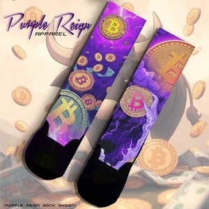 Custom Purple Reign Socks "BITCOIN Takeover" Matching Nike travis crypto sb - Picture 1 of 1