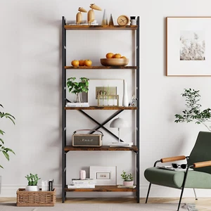 5 Tier Bookshelf, Modern Tall Bookcase, Industrial Book Shelves Display Standing - Picture 1 of 8