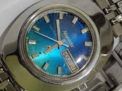 RARO RELOJ NIVADA 101 AUTOMÁTICO 91454 ESFERA AZUL VINTAGE SUIZO ACERO INOXIDABLE HOMBRE Foto 1 de 4