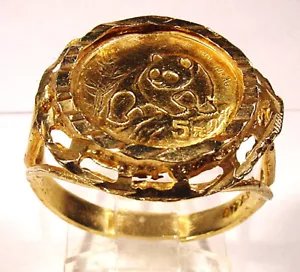 Panda coin ring 10K solid yello Gold Diamond cut Bezel copy coin 10K - Picture 1 of 4