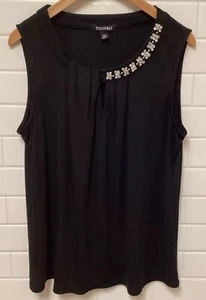 Womens Black Sleeveless Pullover Blouse Sequin Pearl Accents Roz & Ali Sz 1X - Picture 1 of 10