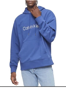 Calvin Klein Men's, Relaxed Fit French Terry Logo Hoodie, Twilight Blue, 2XL - Picture 1 of 4