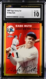⭐️ BABE RUTH 2009 TOPPS CHROME REFRACTOR FACTORY SET #3 CSG 10 GEM MINT CARD SP - Picture 1 of 2