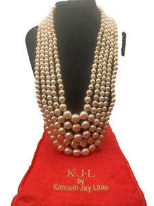KJL Kenneth Jay Lane Faux Pearl Necklace 5 Strand Pale Pink Graduated 18+2" LOOK - Imagen 1 de 8