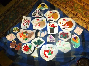 Vintage Christmas Santa Holiday Embroidery Remnant Patch Lot Of 22 Unique - Picture 1 of 9