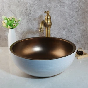 Juego de grifo redondo lavabo de cerámica arte de baño + drenaje de residuos + mezclador - Imagen 1 de 5