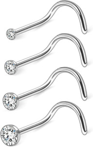 20G 1.5-3Mm Jeweled Tophus Clear Diamond CZ Nose Screw Studs Nose Hoop Rings Lip