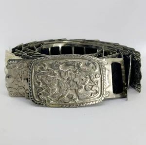 Vintage Silver Waist Metal Belt Overlapping Articulated Elasticated 1970s Size M - Picture 1 of 17