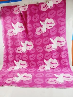 Playboy Classic Rabbit Heads & Lips Purple & Pink Plush Fleece Blanket 50" X 60" - Image 1 of 4