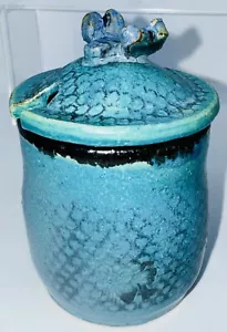 Vintage Türkis Blau Honig Glas Topf Keramik Hummel Biene & Dipper Sara Frank - Bild 1 von 24