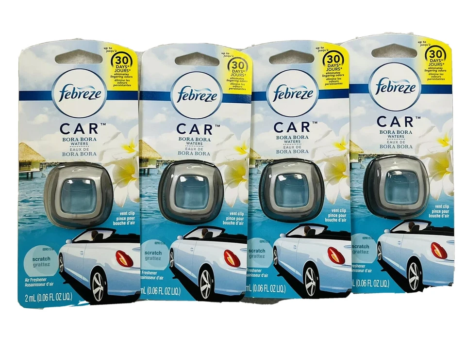 4 febreze car bora bora waters air freshener vent clip 0.06oz ea - Image 1 of 1