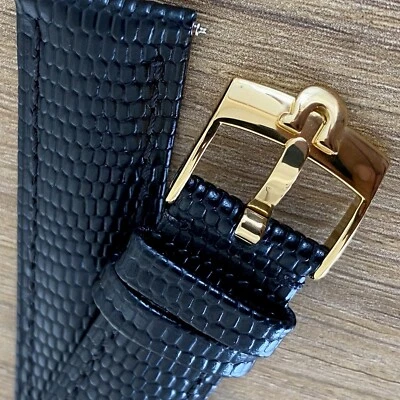Pulseira de couro preta 20 mm para Omega com impressão de lagarto + fivela de ouro para Omega - Imagem 1 de 4