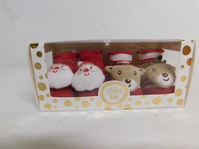 Little Me Rattle Baby Booties-2 Pair Gift Set - 0-12 months-Christmas-NEW - Image 1 of 2