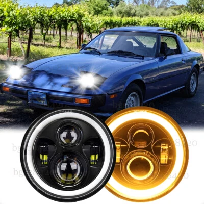 Par de faros LED redondos de haz alto-bajo DRL ojos de ángel Fit Mazda RX-7 1979-1985 Foto 1 de 4