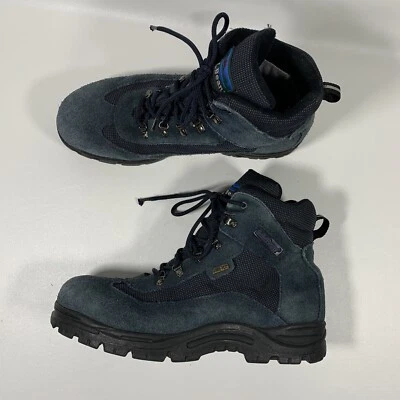 LL Bean Botas Niños 8 Azul Gamuza Combinación Impermeable Senderismo Suela Aislada Foto 1 de 4