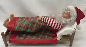 Vintage Gemmy Sleeping Santa Motionettes Animated Snoring Whistling in Bed - Picture 1 of 5