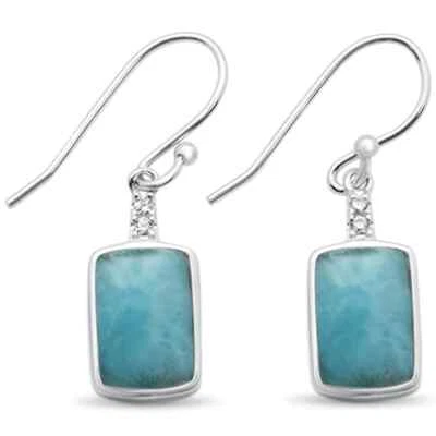 Pendientes colgantes de plata de ley .925 rectangulares naturales de Larimar Foto 1 de 2