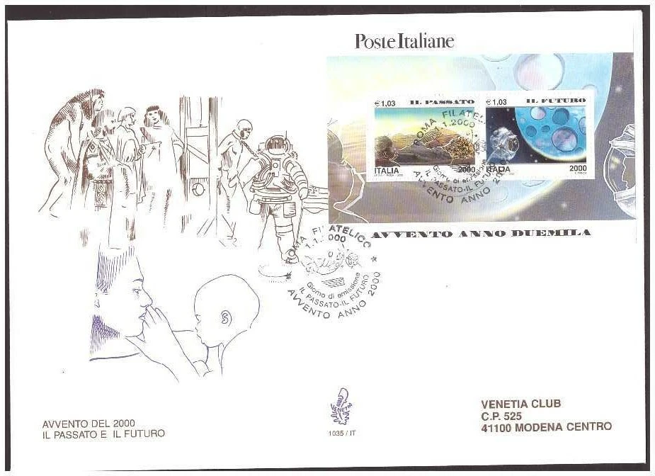 FDC Venetia Club 2000 - Il Past Il Futuro Sheet of Stamps Viaggiata - Image 1 of 1