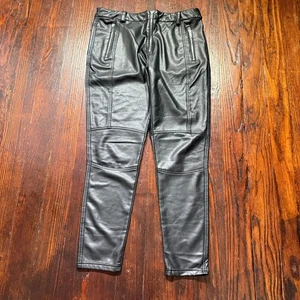 Topshop Hose Damen 12 schwarz Kunstleder Reißverschluss Stretch Moto Biker Goth Punk - Bild 1 von 13