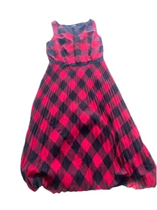 Talbots Größe 4 Plissee Midi schwarz und rot Kleid Länge 45" V-Linie Reißverschluss Poly #1000 - Bild 1 von 4