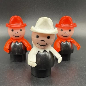 Lot Of 3 - Vintage Fisher Price Little People Fire Men - Red & White Hat - Picture 1 of 5
