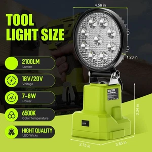 Cordless LED Work Light for Ryobi 18V One+ Li-ion Battery 18W 2100LM no battery - Picture 1 of 11