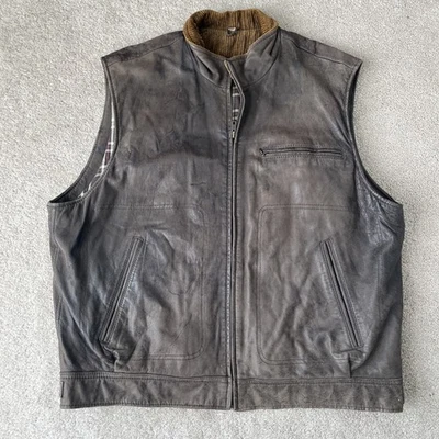 Vintage Banana Republic Leather Vest Mens XL Brown 80s Corduroy Hunting Flannel - Image 1 of 4