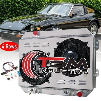 4 Rows Radiator Shroud Fan Kits For 1975-1983 Nissan Datsun 280Z/280ZX L6 2.8L Foto 1 de 4