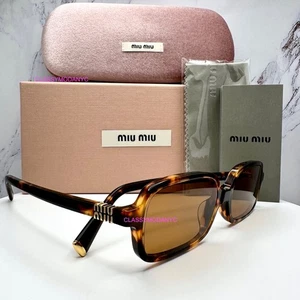 MIU MIU Sunglasses Brown Tortoise New MU 11ZS VAU2Z1 Rectangle Logo Authentic - Picture 1 of 17