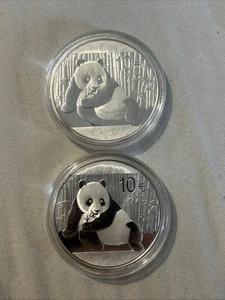 x2 2015 10 Yuan China Chinese 1 oz (30g) Panda .999 Silver Coin in capsule - Picture 1 of 2