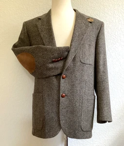 VTG Hunt Club Men's 42R Tweed Blazer Brown Elbow Patches Lana/Lambs Wool - Picture 1 of 11