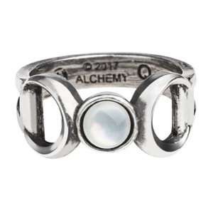 Anello Alchimia d'Inghilterra Gotico Tripla Dea Mezzaluna Occulta Perla R219 - Foto 1 di 3