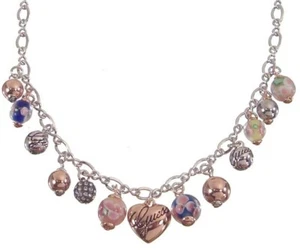Guess Necklace Charm Silver Chain Heart Logo Crystal Gift Jewelry UBN11122 - Picture 1 of 2