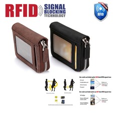 Antimagnetic Men Wallet Credit Card Holder Leather RFID Blocking Zipper Pocket