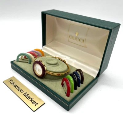 Gucci Change Bezel 12 Colors White/Gold Women's Quartz Watch W/Box Used Working - Image 1 of 4