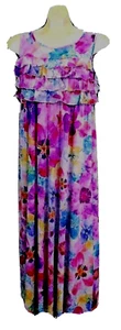 Argenti Maxi Shift Dress Multicolor Floral Sleeveless 4 Tier Ruffle Bodice Sz 8 - Picture 1 of 7